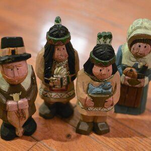 Thanksgiving Pilgrim and Native American Figurines - Eddie Walker - Fall Decor